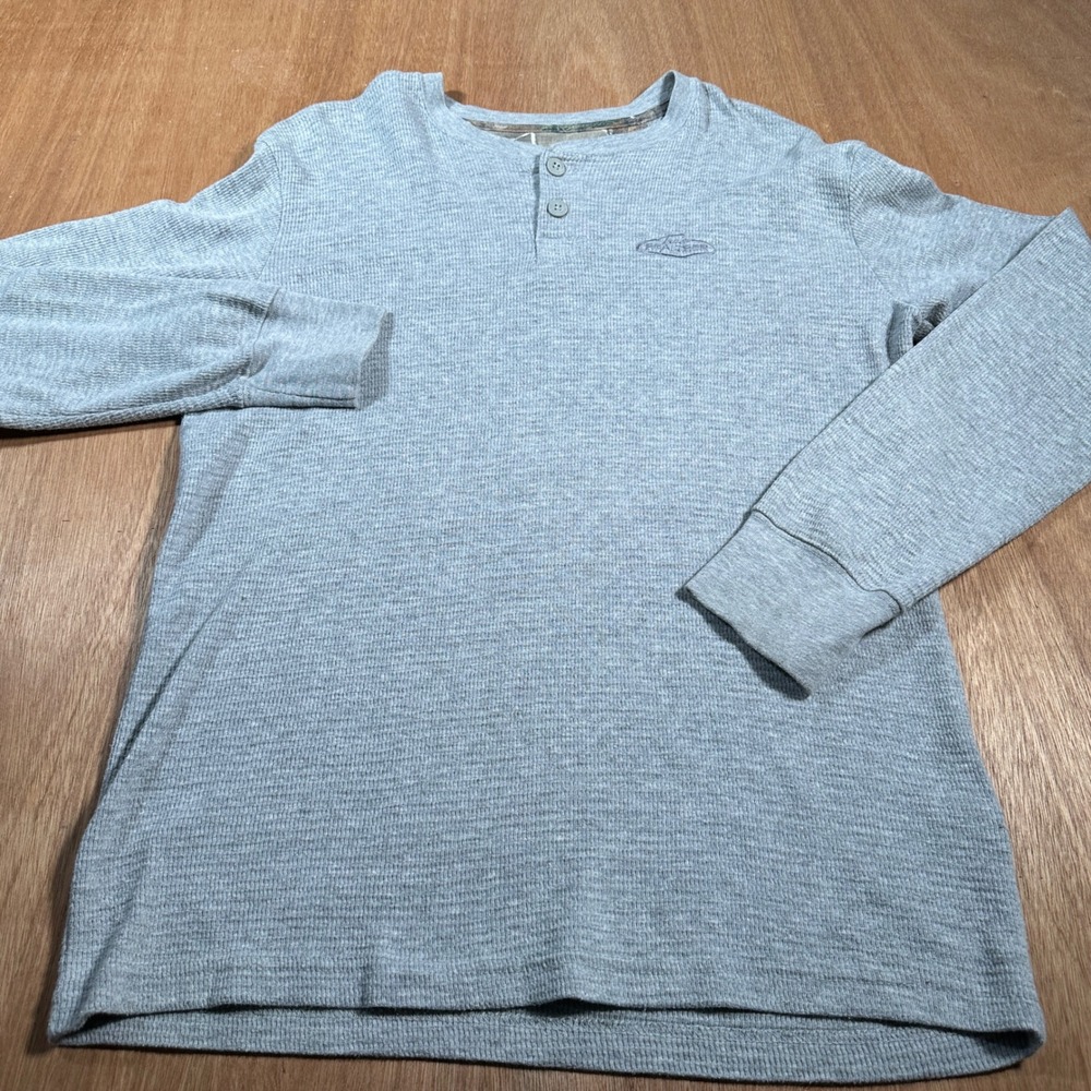 Realtree Henley Shirt Mens Medium Gray Waffle Knit Long Sleeve Hunting Logo 6510